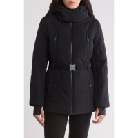 Michael Kors Women's 'Hooded Belted Chevron Quilted Puffer Jacket'