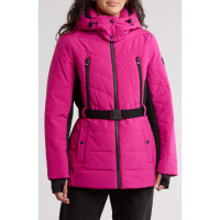 Michael Kors Women's 'Hooded Belted Chevron Quilted Puffer Jacket'