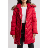 Michael Kors Women's 'Faux Fur Trim Water Resistant Belted Puffer Jacket'